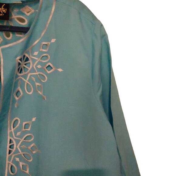 Bobb Mackie Robin Egg Blue 2 piece Tank/Button Shirt White Embroidery Eyelet 2X - Picture 6 of 13